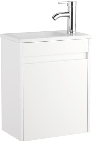 UEV Waschtisch mit Unterschrank 40,6cm, Gäste-WC Waschtisch, Waschbecken mit Unterschrank, Waschtischunterschrank hängend, Waschplatz, Badmöbel Set für Badezimmer,Weiß