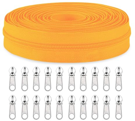 Sawoake #5 Nylon Coil Zippers by The Yard Bulk 10 Yards with 20pcs Zipper Sliders for DIY Sewing Tailor Craft Bag Garment Home Textile…(HoneyYellow)