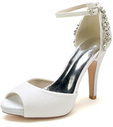 Gycdwjh Chaussure de Mariee Confortable Chaussures Mariage Bout Ouvert Sandales à Talon Hauts pour Femme Talons Aiguilles pour Soirée Parties Mariée,Blanc,36 EU