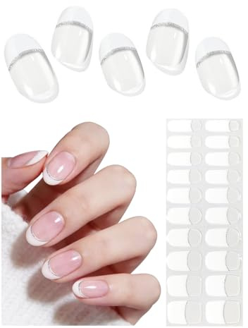 Wahrshei Unghie Gel Adesive UV | French Glitter Smalto Adesivo Gel UV | 20 PCS Pellicola per Unghie Autoadesiva | Adesivi per unghie in gel, Impacchi di Smalto Gel per Unghie