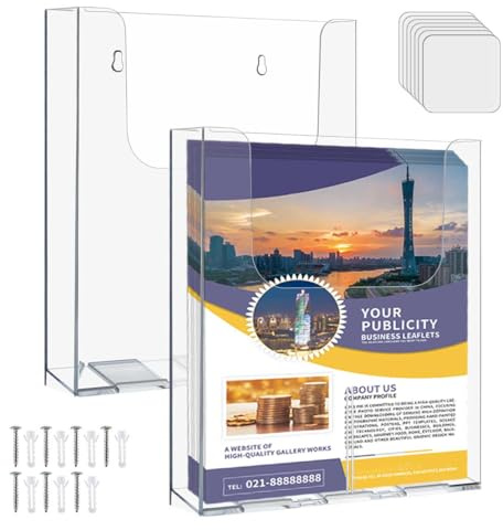OTYMIOW 2PCS Porte Document Mural A4 Transparent,Présentoir à Brochures Porte Revue Mural Porte Magazine Mural pour Dépliants et Catalogues Magazines et Journaux