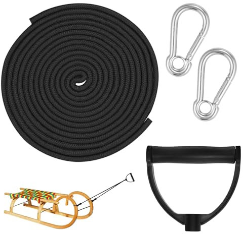 XIABYAYU Schlittenseil, Schlittenschnur, 4M Schlittenleine, Schlittenseil mit Griff und Karabiner, Schlitten Zubehör, Schnur für Schlitten, Schlittenseil Zugseil für Schlitten und Rodel im Winter (A)