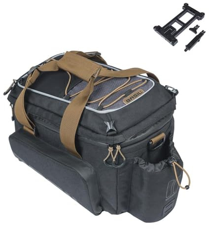 Basil Miles Gepäckträgertasche XL Pro MIK - 9-36L - Wasserdicht - Inkl. abschließbarem MIK-System - Ideal für Lange Touren - Scharz/Braun