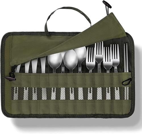 Aufbewahrungstasche Für Besteck | Bestecktasche Für Outdoor-Camping Und Grillen, Organizer Für Kochutensilien, Multifunktionale, Wasserfeste Polyester-Besteckrolle Für Gabeln, Löffel, Essstäbchen