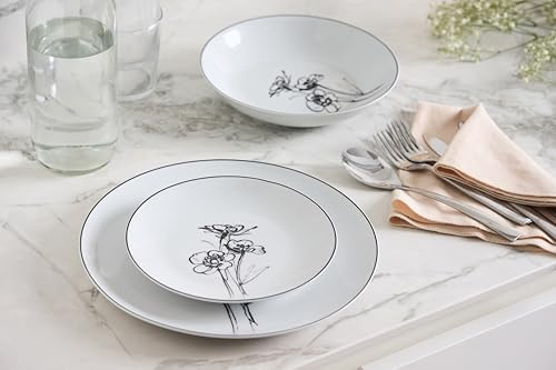 Delys 545959 Service de Table en Porcelaine de 18 pièces pour 6 Personnes - Assiettes Plates, Assiettes Creuses, Assiettes à Dessert - Décor THE FLORAL