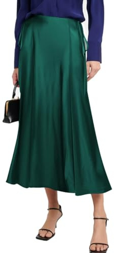 Women's Satin Skirt Elegant A Line High Waist Flared Silk Midi Skirts | Zipper Flared Satin Skirts Solid Color Lightweight Long Skirt for Cocktail Work Casual Wear