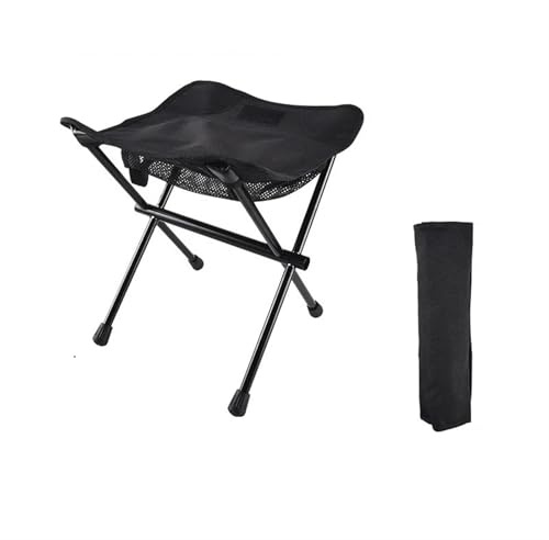 EXKURPOO Fiskestol lätt bärbar utomhus hopfällbar stol med väska utomhus vikbar vikbar aluminiumstol pall säte fiske camping (svart)