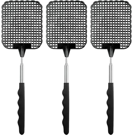 Fly Swatter, 3pcs Extendable Fly Swatters, Manual Swat Pest Control Heavy Duty Flyswat Telescopic Stainless Steel Handle Adjustable Strong Manual Swat Pest for Indoor