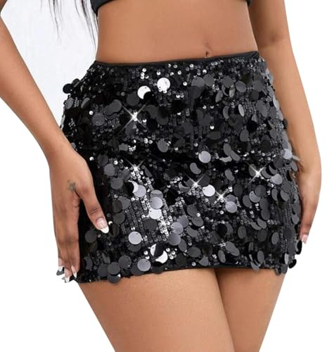 ZXTGBQ Gonna Corta Donna Sexy con Paillettes, Gonna Paillettes Donna, Nero Minigonna Aderente Elasticizzata con Glitter, Mini Gonna Avvolto A Vita Alta Estate per Feste E Serate Fuori Discoteca
