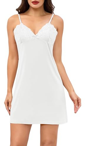 Sopesil Women's Full Slips Soft Nightdress V Neck Elastic Under Dress Ladies Basic Slips Undedress Spaghetti Strap Underskirt Petticoat Chemise S-3XL