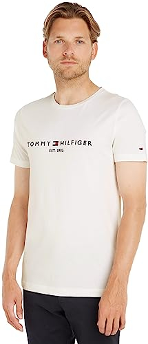 Tommy Hilfiger Herren T-Shirt Kurzarm Core Tommy Logo Rundhalsausschnitt, Weiß (Snow White), L