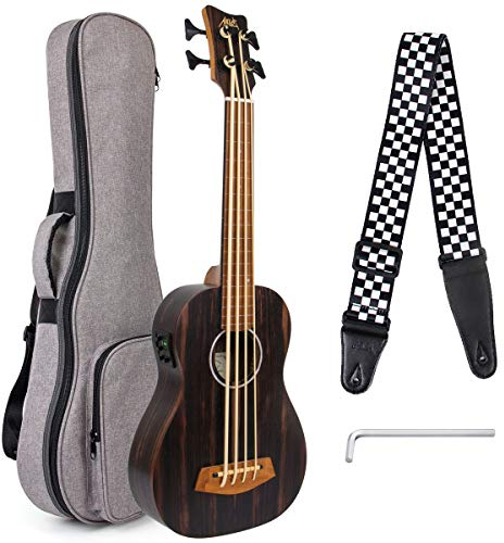 Aklot Elektroakustik Bass-Ukulele 30 Zoll Afrikanisches Blackwood UBass Professional Aquila EADG mit Gig Bag Strap für Anfänger und Fortgeschrittene