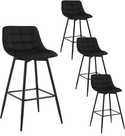 WOLTU 4 X Tabouret de Bar Bistro Chaise de Bar Assise rembourrée en Velours avec Pieds et Repose-Pieds en métal,Noir BH143sz-4