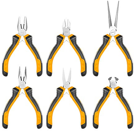 Ingco, set di 6 mini pinze, tra cui pinze combinate da 11,4 cm, pinze diagonali, pinze a becco lungo, pinze a naso piatto, pinze per taglio finale HMPS06115