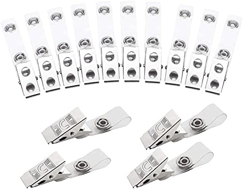 Bessy shop 20 Pezzi Clip per Badge in Metallo Clip per Badge in Metallo con Cinturini in PVC Trasparente per Carte d'identità e Porta Badge Targhette con Nome, Badge da Lavoro