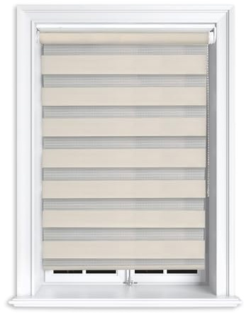 Lister Cartwright Zebra Roller Blinds Day & Night Dual Layer Fabric Translucent Vision Shades- 150x165 cm Cream Window & Door Blinds for Home Office