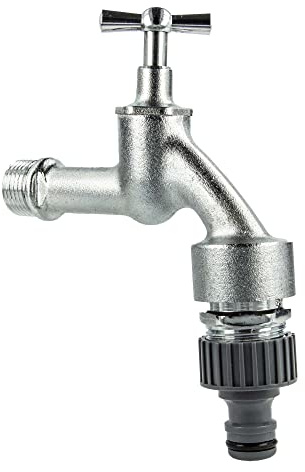 tecuro Auslaufventil 1/2 Zoll, Knebeloberteil, Rohrbelüfter DVGW, Steckkupplung - MS mattverchromt - 22722-P