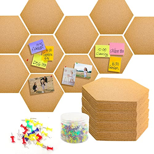 WeeGoo 10 Pieces Hexagon Cork Board, 30x26x0.6 cm, Memo Brown
