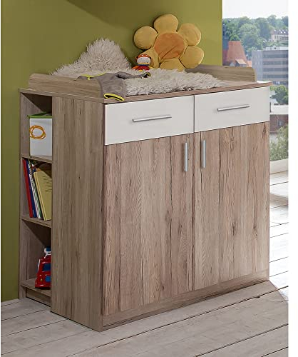 Wickelkommode mit Unterschrank umbaubar zur Kommode Babyzimmer in Eiche Nb. mit weiß, B/H/T: ca. 91/101/75 cm