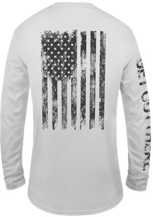 GOT Sports UPF 50+ Fishing T Shirts for Men Women Long Sleeve - UV Sun Protection, Lightweight (Gray American Flag Shirt Large)
