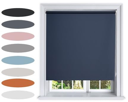 Lister Cartwright Blackout Plain Roller Blinds (Navy, 150W x 160H cm) | UV Protection, Insulated Trimmable Window Blind, Easy Fit, Child Safe for Home Bed Room,Living Room & Office