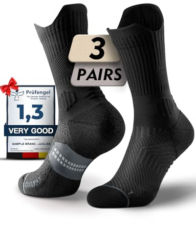 Juclise Compression Running Crew Socks Coolmax Bamboo Moisture Wicking Cushioned Anti-Blister Walking Hiking Tennis sports trainer gym golf support Black 5-8