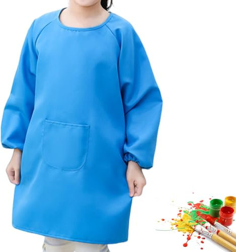 Malkittel Schule 1. Klasse,Malschürze Kinder,Malkittel Kinder 8-10 Jahre,Malerkittel Schürze Schule Mädchen,Kind Tuschkittel Wasserdicht Bastelschürze mit Ärmeln,für Basteln Malen Backen Kochen(Blau)