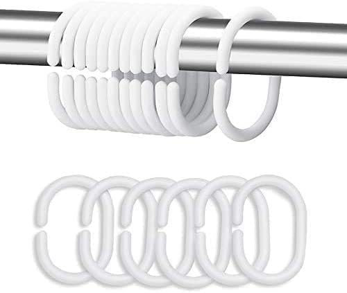 12 Pack Plastic Shower Curtain Rings, C-Shaped Hooks for Bathroom, White