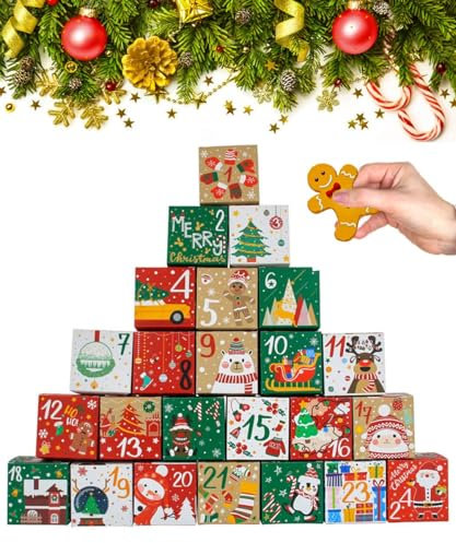 Boite Calendrier de l'Avent à Remplir, 24pcs Calendrier de l Avent Noël, Calendrier de l'Avent Boîte Vide, Boîte Calendrier de l'Avent, Décoration pour Noël et l'Avent (B)