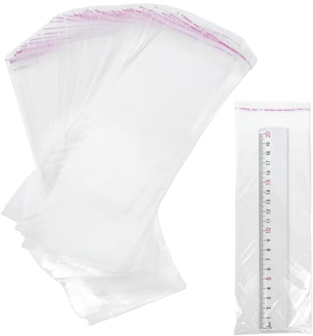 RIVIEVAL Bolsas de celofán Autoadhesivas Transparentes, 100 Unidades, 8 x 24 cm de Largo, 50 µm de Cierre Adhesivo, Bolsas de celofán para Caramelos, llaveros, Relojes, Horquillas, Collares