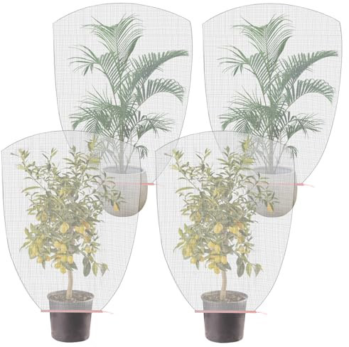 WANDGU Lot de 4 filets anti-insectes de 100 x 150 cm : filet de protection des plantes, avec cordon de serrage, filet de protection contre les oiseaux, le jardin, avec cordon de serrage, protection