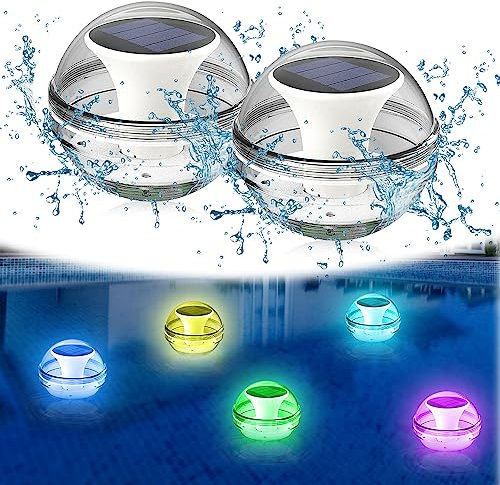 mizikuu Poolbeleuchtung Solar, 2 Stück Schwimmende LED Unterwasser Solar Pool Licht Teichbeleuchtung Multifarbige Wasserlicht zubehör für Pool, Teich, Garten Blumen