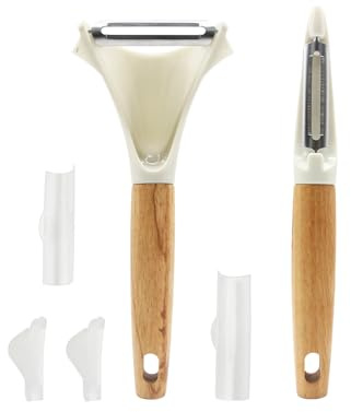 Vegetable Peeler Set, Potato Peelers for Kitchen with Wooden Handles, Sharp Stainless Steel Swivel Blades, Y & I Shape for Apple, Carrot, Cucumber, 2 Pack