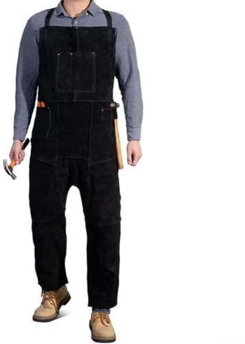 ZiStarlilife Delantal de cuero para carpintería, con correa trasera cruzada y 3 bolsillos para herramientas, delantal de soldadura resistente para hombres y mujeres, equipo de protección de taller