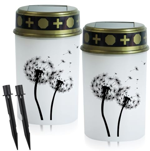 GOEDCH Lampada funeraria 2 pezzi: lampada funeraria a LED 11,5 6,6 cm, lampada funeraria con picchetto, lampada funeraria per la decorazione funeraria nei cimiteri