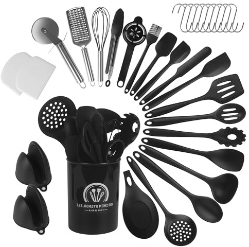 43Pièces Ustensiles de Cuisine, Ustensiles de Cuisine en Silicone, ensemble avec boîte de rangement et crochet en S, résistant à la chaleur et antiadhésif, lavable au lave-vaisselle