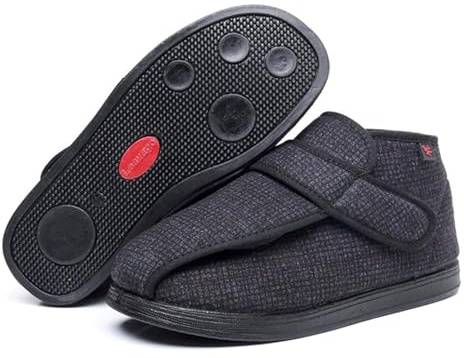 Generico Scarpe Diabetici Extra Larga Uomo Donna Pantofole Invernali Stivali Esterno per Piedi Gonfi Deformità Edema, Antiscivolo (Nero, Adulto, 48, Numero, Sistema Taglie Calzature EU, Larga)