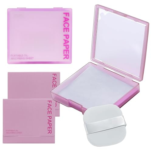300-Sheet Oil Blotting Sheets for Face - Blotting Paper for Oily Skin, Oil Absorbing Sheets Face - Controls Shine, Makeup Friendly with Mirror & Puff Kit