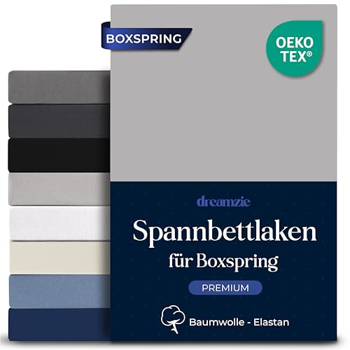 Dreamzie Lakan Med Resår 140x200 cm - Premium Comfort Stretch Bomull | 40 cm Djup Ficka För Tjocka Madrasser Eller Boxspring | Oeko-Tex Certifierad - Grå