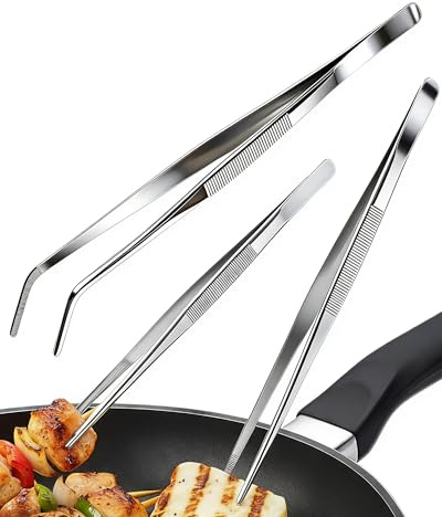3 Pezzi Pinze da Cucina, Pinza Cucina Acciaio Inox, Lunghezza 30 cm * 2 & 20 cm * 1, Design Dentellato di Precisione, Adatto per Cucinare, Grigliare, Decorare e Servire il Cibo