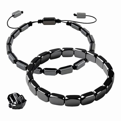 KEORHEZ 2 Piezas Pulsera Hematita Hombre, Hematita Piedra Natural, Pulsera De Hombre, Unisex, Accesorios Elegantes Que Ayudan Con El Equilibrio Energético, Los Deportes Y La Meditación