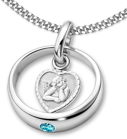 CLEVER SCHMUCK Taufkette Schutzengel Silber herzförmig Zirkonia hellblau + Panzerkette 36 cm Sterling 925 Taufgeschenk im Schmucketui