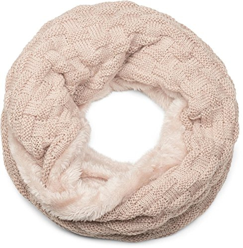 styleBREAKER écharpe ronde à mailles fines chaude avec motif tresse et doublure intérieure en polaire très douce, écharpe snood, unisexe 01018150, couleur:Beige