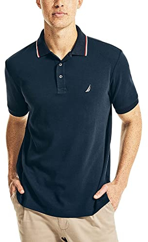 Nautica mens Classic Fit Short Sleeve Dual Tipped Collar Polo Shirt, Navy, XX-Large US