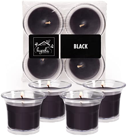 Hyoola Duftende Votivkerzen in Durchsichtigem Behälter - Votivkerzen mit Duft - Schwarz - 12 Stunden Brenndauer - 4 Stück Duftkerzen - in Europa Hergestellt
