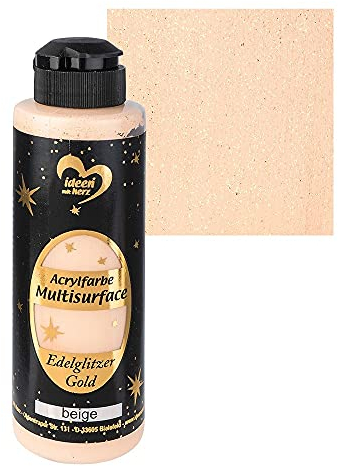 Ideen mit Herz Acrylfarbe Multisurface Edelglitzer | Universalfarbe auf Wasserbasis | mit edel schimmerndem Goldglitzer | 180 ml (beige)