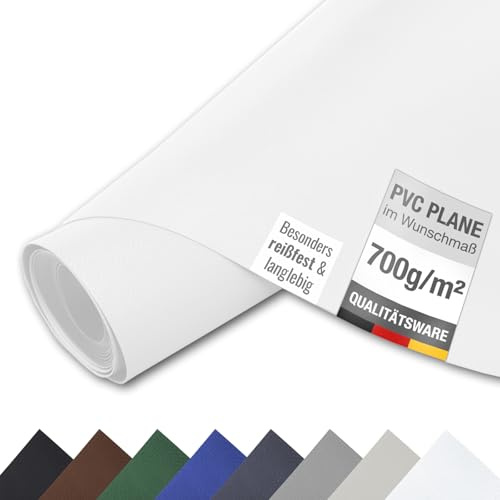 ANKO PLANEN Telo copertura PVC 700 g/m² pesante – impermeabile, antistrappo, resistente UV; telone tipo camion per giardino/industria/piscina/rimorchio (bianco, 2,5 m x 12 m)