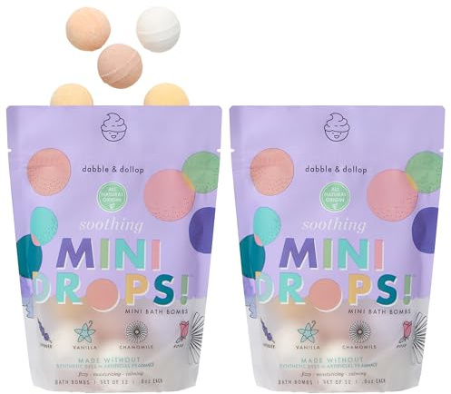 Dabble & Dollop Bath Bombs, Lavender, Chamomile, Vanilla & Rose - Natural Origin, Mixable Scents, Clean Ingredients, No Synthetic Dyes, Kids Bath Bombs in Resealable Pouches (Set of 24)