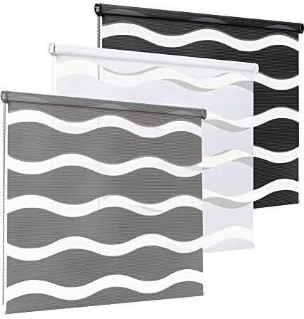 Rikmani Doppelrollo Fensterrollo Welle Klemmfixierung Duo-Rollo Zebrarollo Seitenzugrollo ohne Bohren, Sichtschutz Rollo für Fenster und Türen lichtdurchlässig und verdunkelnd 80x150 cm, schwarz