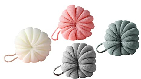 FRCOLOR 4PCS Bathing Ball Set Pumpkin Bath Scrub Bubble Flower Comfortable PE Material Suitable for Soap or Shower Gel